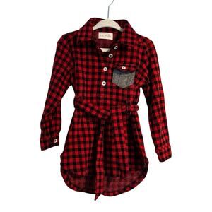 Miki Miette Buffalo Plaid Shirt Dress – Red/Black – 18M
